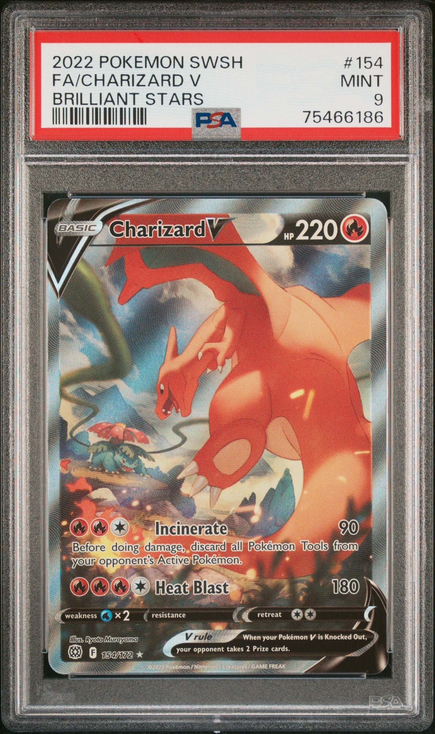 charizardv-154-psa9 Charizard V Full Art Brilliant Stars 154/172 PSA 9 - Image 1