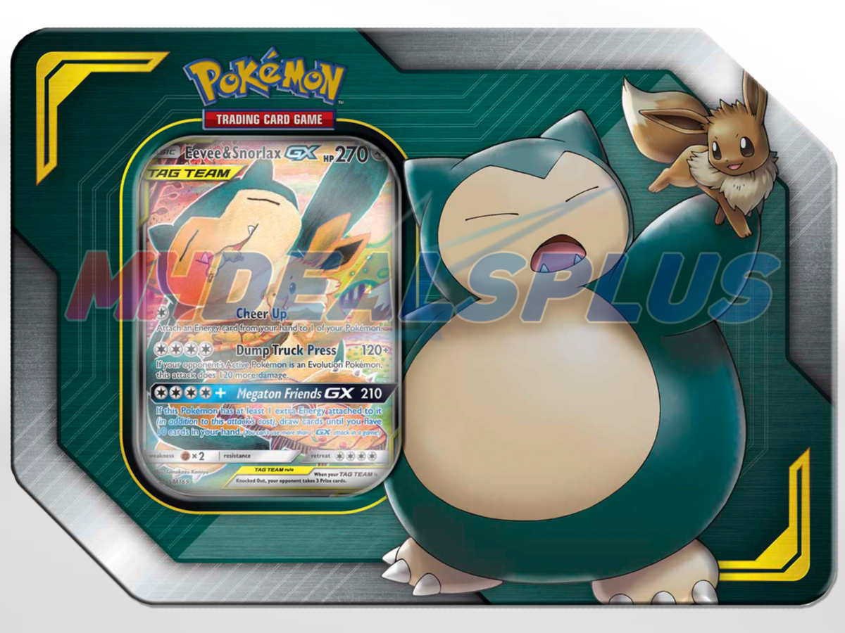 Pokemon TCG Tag Team Tin Set: Pikachu & Zekrom GX Tin, Celebi & Venusaur GX Tin, Eevee & Snorlax GX Tin - Image 3