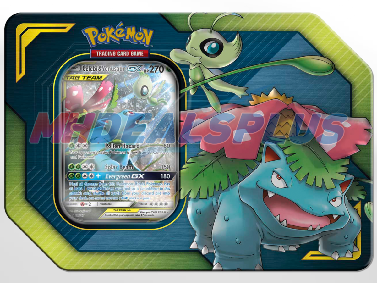 Pokemon TCG Tag Team Tin Set: Pikachu & Zekrom GX Tin, Celebi & Venusaur GX Tin, Eevee & Snorlax GX Tin - Image 4